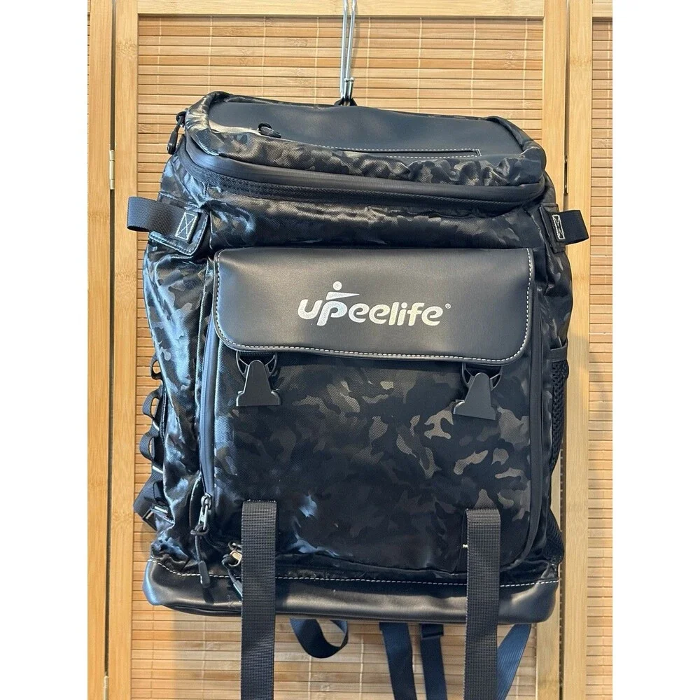 Large Black/Gray Camo Backpack Insulated Straps Pockets Outdoors Camping Picnic